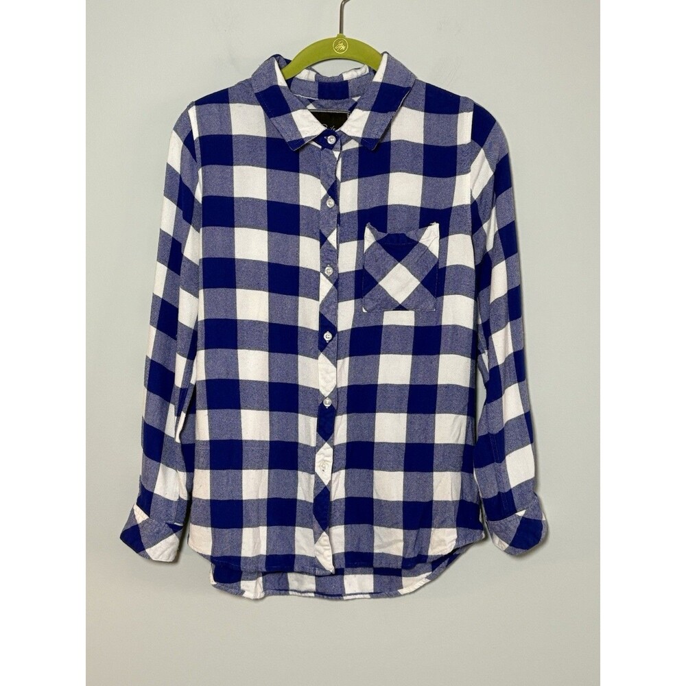 Rails Button Down Shirt Womens Small Long Sleeve Plaid Blue Check Flannel